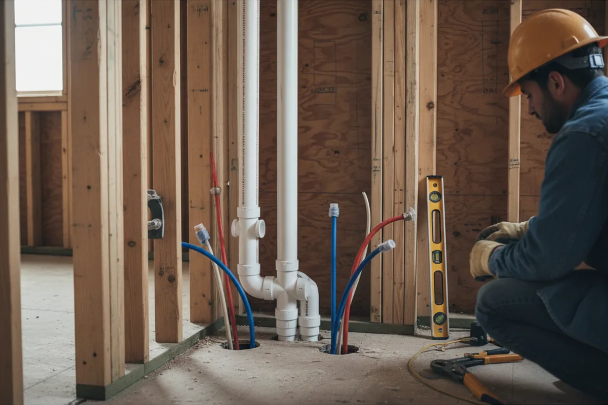 Drain and supply rough-in during Sump Pump Repair in Jenison